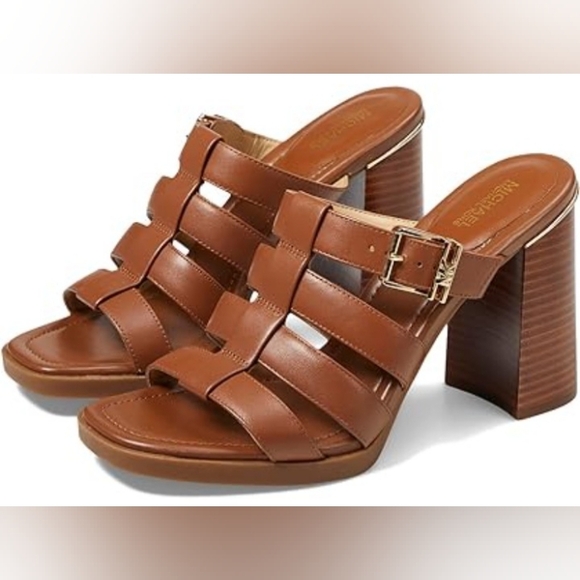 MICHAEL KORS JAGGER Leather Slide Slip On High Heels Brown NEW SZ 9.5 - Picture 4 of 16